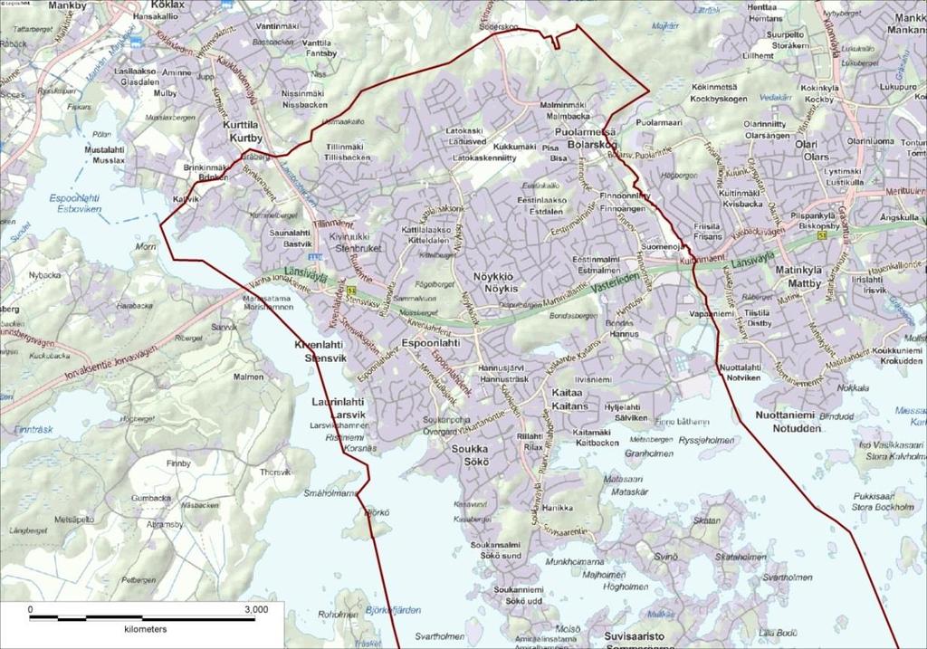 5 1.2 Tarkastelualue Tarkastelu kohdistuu maantieteellisesti länsimetron jatkekäytävään Kivenlahdesta Finnooseen.