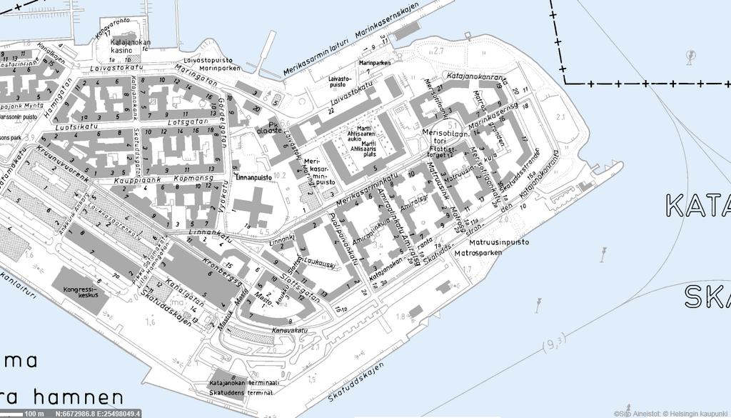 Katajanokan itäosa, ympäristön haitta-ainetutkimukset LIITE 1. Tutkimuskohteen tiedot 1. TUTKIMUSKOHDE 1.1 Sijainti Tutkimuskohde sijaitsee Helsingissä Katajanokan 8) kaupunginosassa.