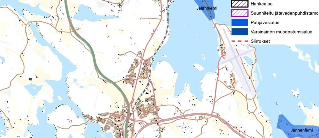 5 Kuva 2-1. Hankealueen läpi kulkevat kallioperän siirrokset sekä lähimmät pohjavesialueet.