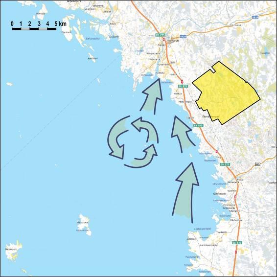 Keväällä 2009 Iin Vatunginnokalla havaittiin 15 100 arktista vesilintua, joista 84 % määritettiin mustalinnuiksi. Pääasiallinen reitti on kuvattu alla olevassa kuvassa (Kuva 5-41).