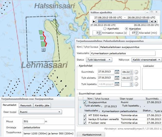 25 Kuva 1. Tilannekuvajärjestelmä Boris 2. Järjestelmä laskee tarvittavan öljyntorjuntapuomin määrän osoitetulle alueelle. (Ympäristöministeriö.) 3.