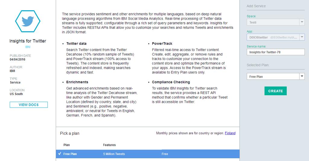 - Luodun ohjelman Overview -sivulta valitse Add a Service or API.