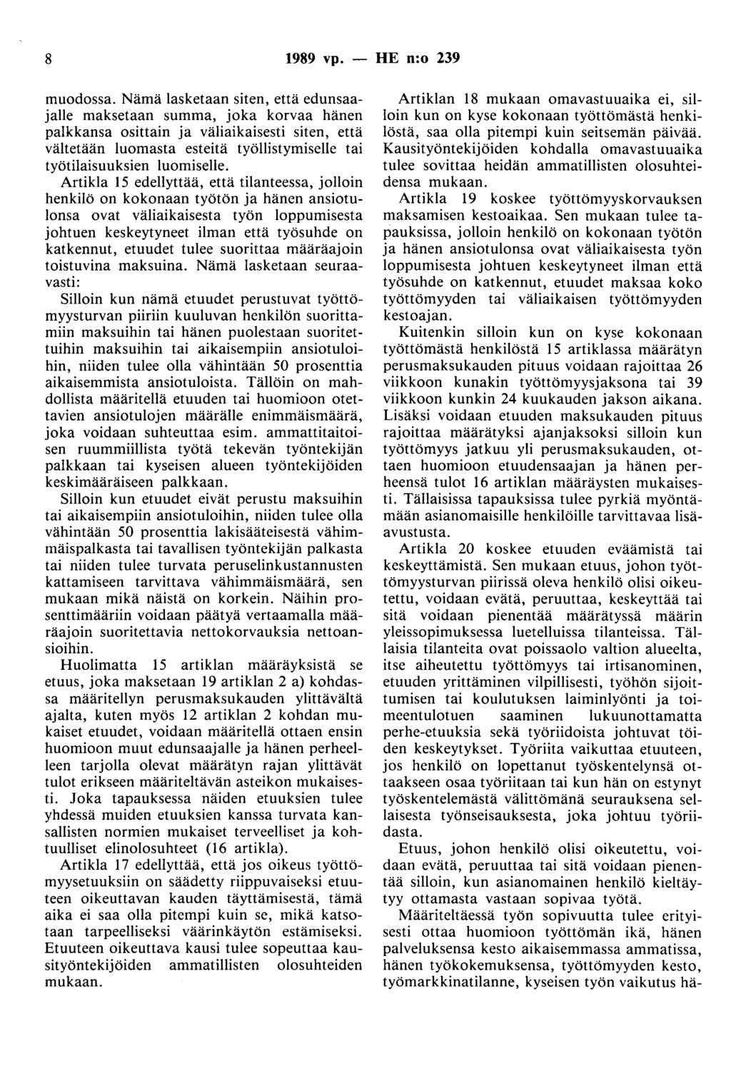 8 1989 vp. - HE n:o 239 muodossa.