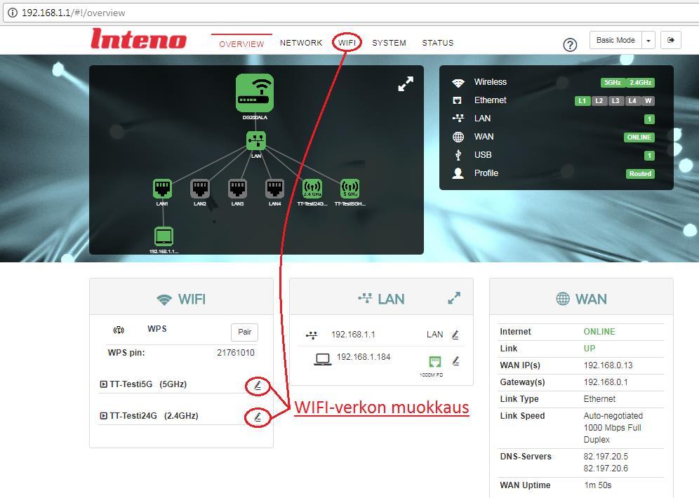 5 6. WLAN-verkon nimen ja salasanan vaihtaminen Mikäli haluatte muuttaa langattoman verkon nimeä tai salasanaa, se onnistuu seuraavien kohtien mukaan.