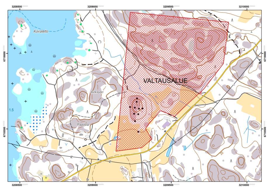 Alue koostuu korkean metamorfoosiasteen gneisseistä ja graniiteista lähellä Laitilan rapakivialueen eteläkontaktia (kuva 1a).