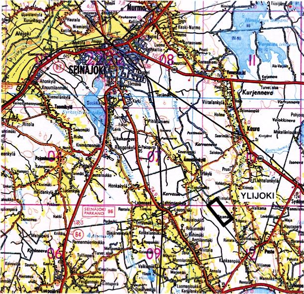 Alueen sijainti ja tutkimusten tausta Nurmon kuntaan kuuluva Ylijoen kohde sijaitsee 20 km Seinäjoen kaupungista Peräseinäjoen suuntaan, karttalehtien 2221 12 ja 2222 10 rajalla (kuva 1).