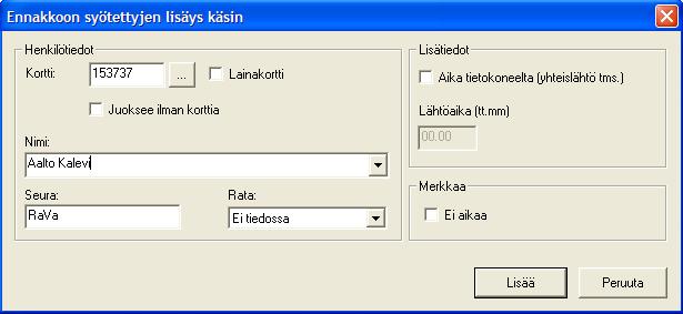 3.6.2. Lähtevän suunnistajan kirjaaminen lähtökoneelle 1. Aseta suunnistajan EMIT-kortti lähtökoneen lukijan päälle. 2.