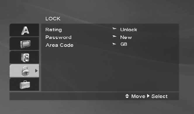 Käytön valmistelu (jatkoa) - DVD-soitin LOCK (lapsilukko) Luokitus DVD DVD-elokuvissa voi olla lapsille sopimattomia kohtauksia.