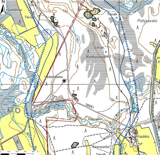 Haukkaharju A:n pohjavesialueelta (kuva 332) kartoitettiin yhdeksän soranottoaluetta. Kaikki alueet ovat jälkihoitamattomia.