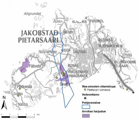 5.3 Pietarsaari Pietarsaaren kaupungin alueella sijaitsevat pohjavesialueet ja arvokkaat harjualueet on esitetty kartalla kuvassa 335.