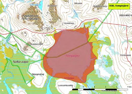 920349 Sodankylä, Sompiojärvi (K,Kk,Ks,P) (7553050:518781) 1719 ha Sompiojärvi on Lokan tekoaltaan jatkeena pohjoiseen päin kurkottava iso allas. Järvet on erotettu toisistaan pohjapadolla.
