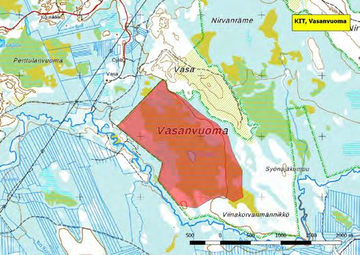 920425 Kittilä, Vasanvuoma (P) (7496650:423942) 142 ha (Natura, Soidensuojeluohjelma, FINIBA) Hormakummun eteläpuolelle sijoittuva Vasanvuoma on laajemman soidensuojelualueen läntinen osa.