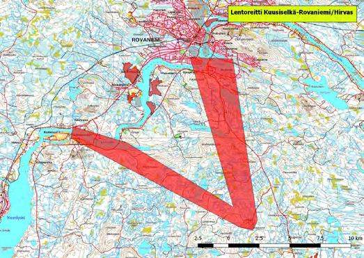 7.4. Lentoreitit 920387 Rovaniemi, Kuusiselän-Kemijoen lentoreitit (L) (7364374:442928) 5660 ha Kuusiselän kaatopaikalla ruokailevat lokit ja varislinnut