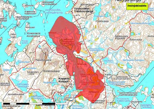 920105 Inari, Ivalojoen suisto (K,Kk,Ks,P) (7626589:526270) 1149 ha (Natura, Soidensuojeluohjelma, FINIBA) Koppelon ja Veskoniemen teiden välissä, noin kymmenen kilometrin päässä