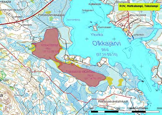 920298 Rovaniemi, Matkalampi-Takalampi (P) (7382112:455945) 144 ha Olkkajärven lounaispuolella sijaitseva kohde, johon kuuluu kaksi salmen yhdistämää matalaa ja rehevöitynyttä lampea.