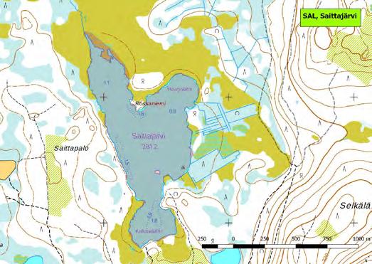 920163 Salla, Saittajärvi (P) (7396707:596289) 68 ha (Lintuvesiohjelma) Sallan itäosassa aivan rajan pinnassa sijaitseva pieni, rannoiltaan soistunut ja matala järvi. Rajautuu pohjoisessa Korteaapaan.