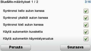 5. Asetusten synkronointi Asetusten synkronointi Voit synkronoida osan Blue&Me-TomTom -navigaattorin asetuksista auton asetusten kanssa. Synkronoitavat asetukset sisältävät kielen, ajan ja yksiköt.