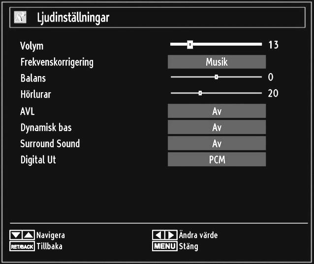 Ställ med eller knappen Movie Sense av, låg, medium, hög eller av.