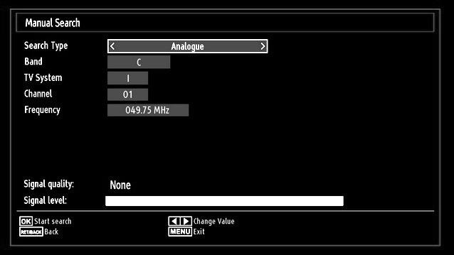 Digital Aerial Manual Search In manual channel scan, the number of the multiplex or frequency are entered manually and only that multiplex or frequency are searched for the channels.