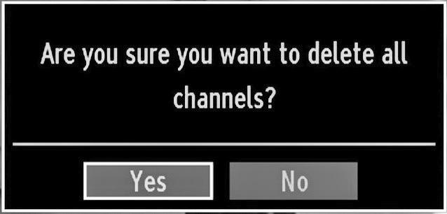 Clear Service List (*) (*) This setting is visible only when the Country option is set to Denmark, Sweden, Norway or Finland. Use this setting to clear channels stored.