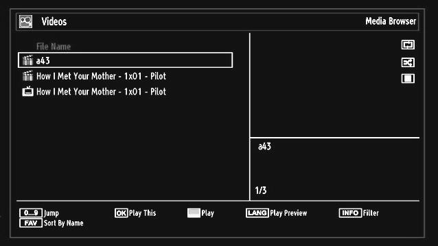 The following menu will be displayed while playing a video fi le: Jump (Numeric buttons):jump to selected file using the numeric buttons. OK: Views the selected picture in full screen.