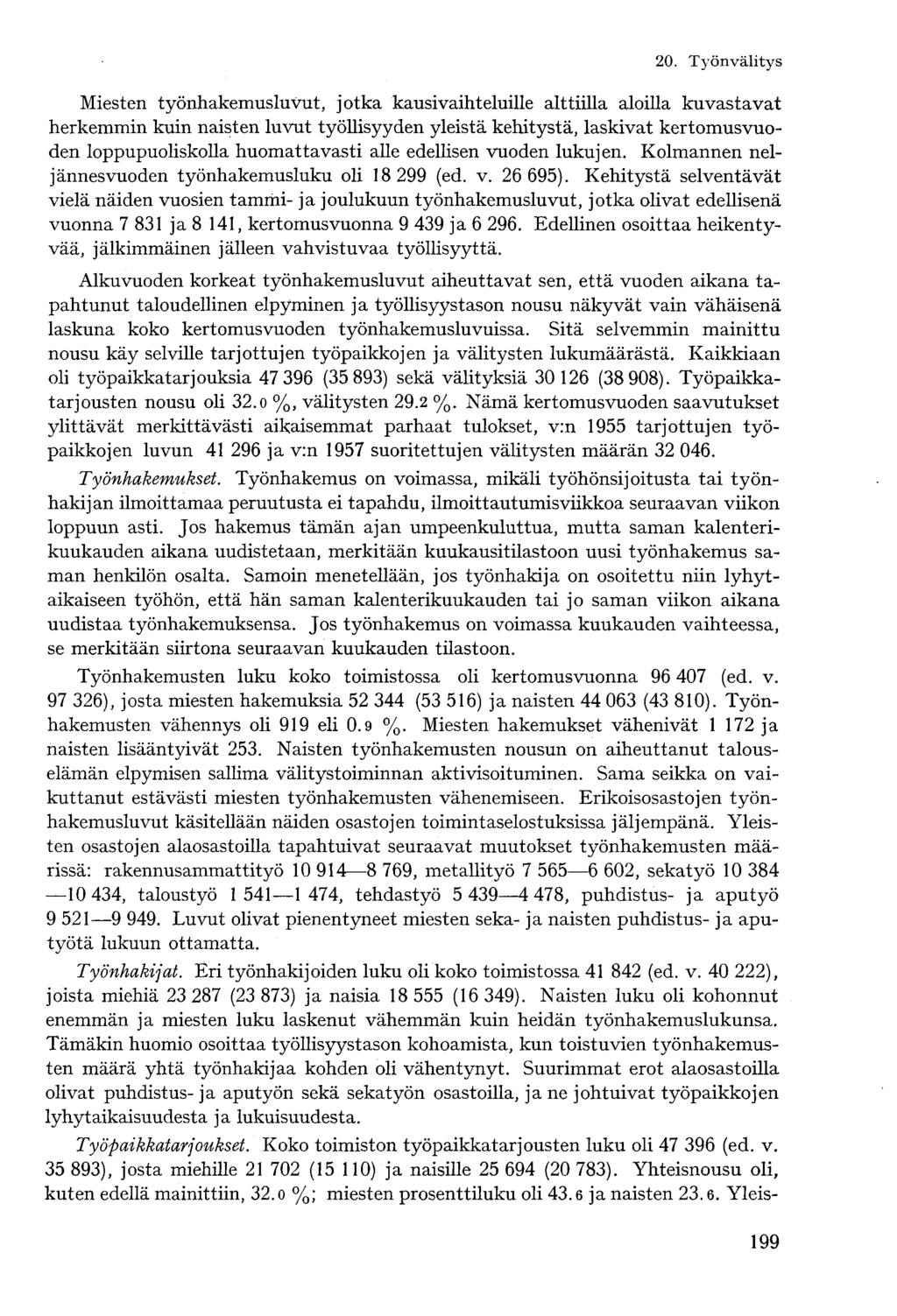 Miesten työnhakemusluvut, jotka kausivaihteluille alttiilla aloilla kuvastavat herkemmin kuin naisten luvut työllisyyden yleistä kehitystä, laskivat kertomusvuoden loppupuoliskolla huomattavasti alle