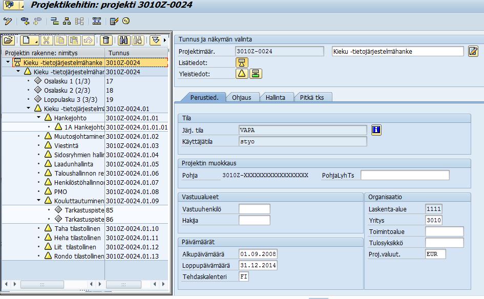 Seurantakohteet Projektien katselu transaktio