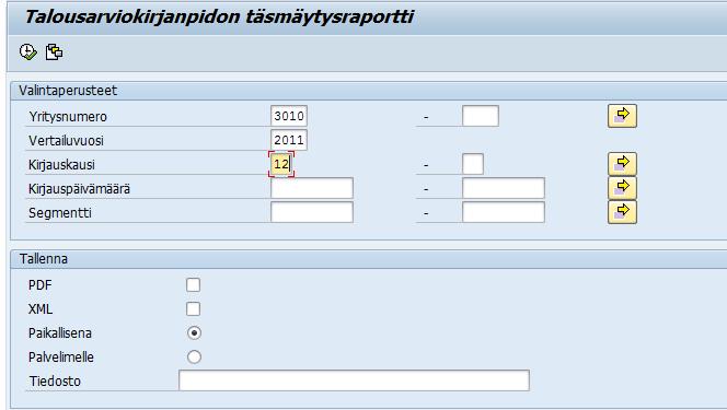 Talousarviokirjanpidon täsmäytysraportti ZFM_TASMAYTYS Raportilla