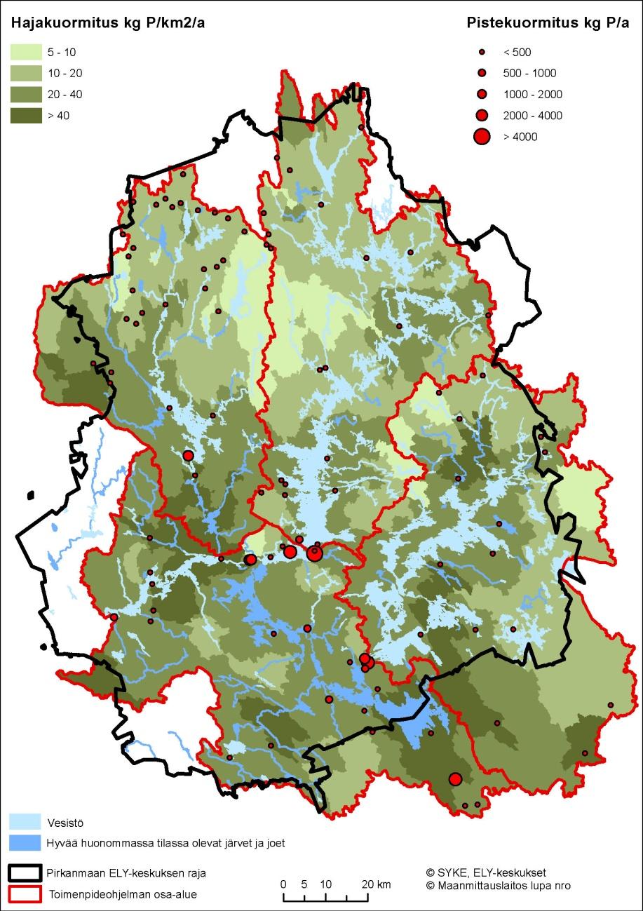 Keskimääräinen kokonaisfosforin hajakuormitus (kg