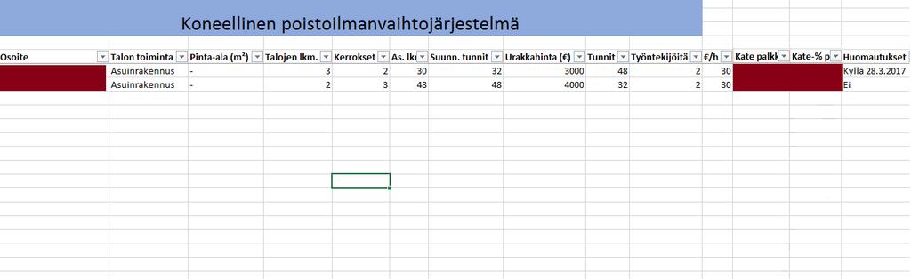 KUVA 5. Jälkilaskenta-Excel koneellisen poistoilmanvaihtojärjestelmän sivulla 5.