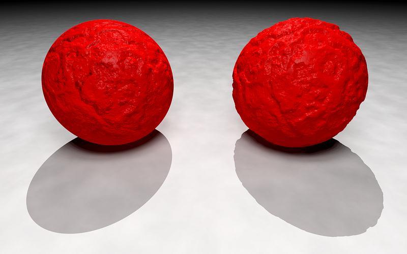 54 Bump mapping ei vaikuta objektin ääriviivoihin eikä epätasaisuuksista aiheudu varjoja (kuva 62). Tämän takia bump map -tekniikan käyttöä voi suositella jos objektia ei katsota läheltä.