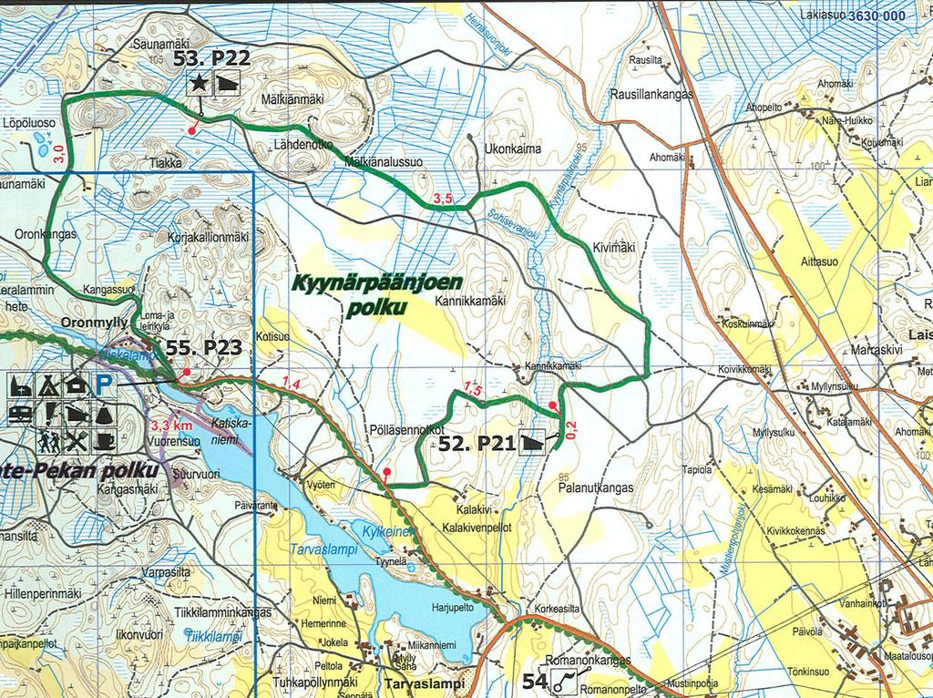 LIITE 3/3 Kuva 5: Retkeilyreitin sijainti näkyy kartassa vihreällä.