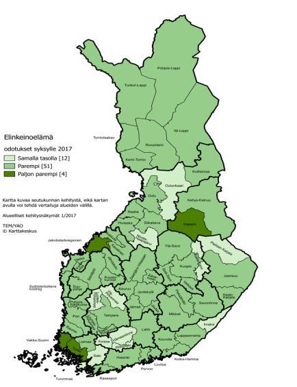 Alueelliset kehitysnäkymät 1/2017 Elinkeinoelämän ja työttömyyden näkymät syksylle 2017 Työllisyysmäärärahojen ja POK TE-tston htv-kehitys 2010-2015 50 000 000 45 000 000 40 000 000 35 000 000 30 000