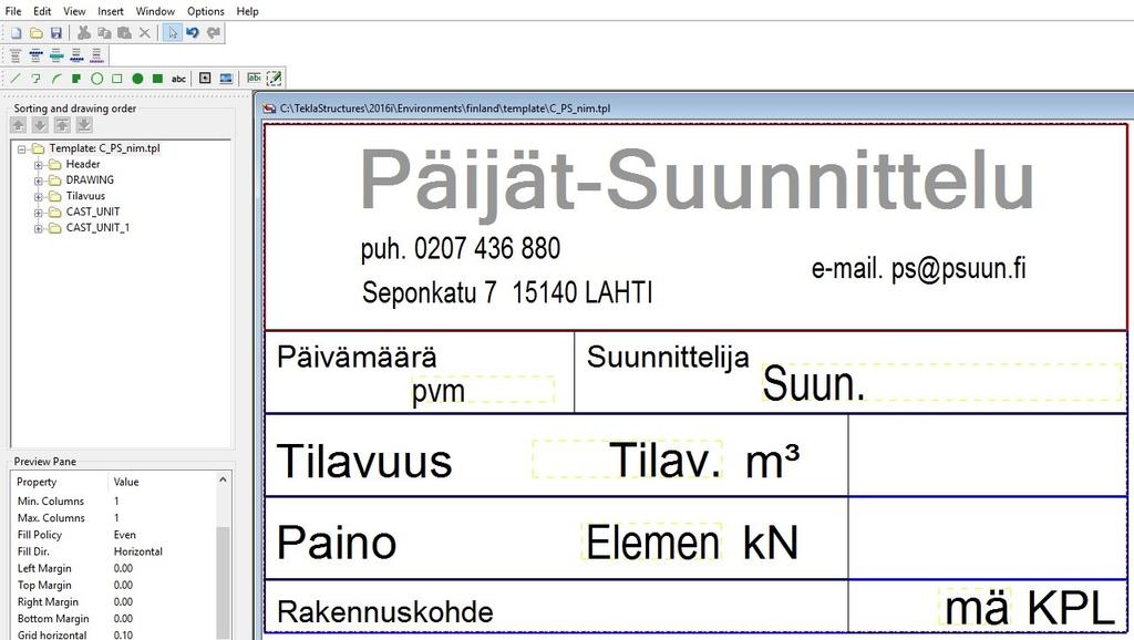 Seuraavat kaksi nimiön osaa, jotka sisälsivät tiedot elementtien painosta ja samanlaisten elementtien määrästä, tehtiin sisältötyyppiin cast-unit eli elementti.