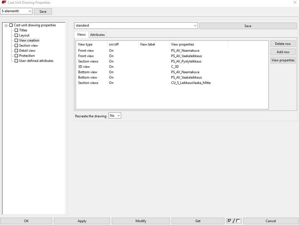 14 5.3.3 View creation -välilehti View-creation välilehdellä määritetään, että mitä näkymiä kuvassa näytetään ja millä asetuksilla.