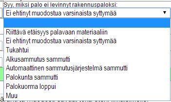 53 Kuva 17. Näyttökuva onnettomuusselosteen olevan tietokentän vaihtoehdoista.