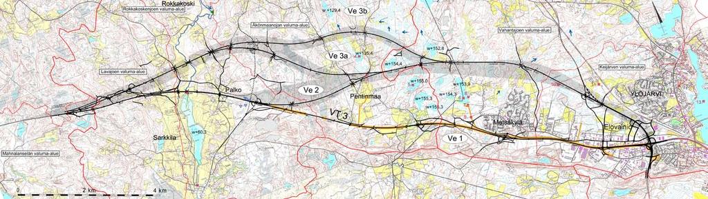 Valtatien 3 parantaminen välillä Ylöjärvi Hämeenkyrö, Ympäristövaikutusten arviointiselostus PINTAVEDET 69 Vaihtoehdon toteutuessa vanha valtatie 3 jää osittain yhdystieksi, jonka nopeusrajoitukset