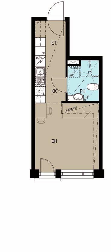 Huoneistopohjat = 5 m 1h+kk 25,0 m 2 Asunto A15 2. kerros Asunto A23 3.