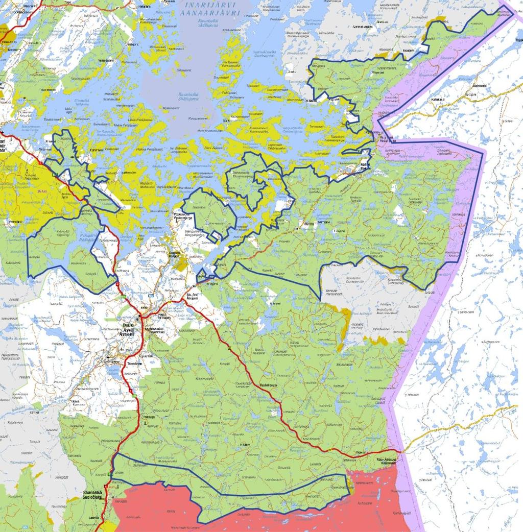 6 1. Johdanto 1.1. Tausta Metsähallituksen metsätalous suoritti Inarin kunnassa Ivalon koillis- ja luoteispuoleisten metsätalousalueen kulttuuriperintöinventoinnin 30.5. - 22.9.2011 välisenä aikana.