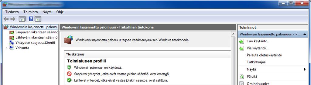 sitten [Tarkista palomuurin tila].