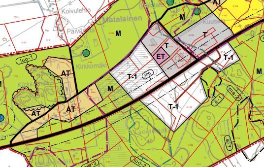 13. Teollisuusalueen nykyinen liittymä, (Sepäntie), väistötila ja väistötilan kohdalla maatalousliittymä vastakkaisella puolella, Tien eteläpuolelle tuleva uusi T-1-alue tehtävä porrastetusti,