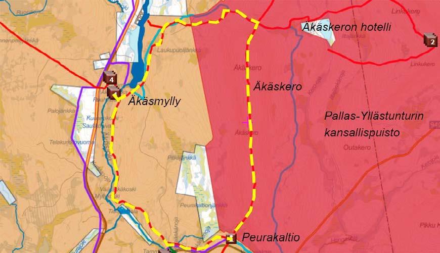 Äkäskeronkierros, 17 km Äkäskeronkierros kulkee osin Metsähallituksen metsätalousmaalla ja vaatii paikoin kestävöintiä.