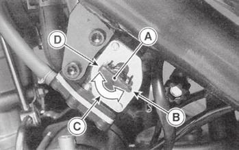 Polttoainehana Polttoainehana on kolmeasentoinen, kalvotyyppinen automaattihana. A Polttoainehana B ON -asento C PRI -asento D RES -asento ON : Tämä on polttoainehanan normaali asento.