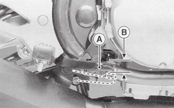 Väärä säätö voi johtaa takajarrun laahaukseen ja jarruvaurioihin. A Jarrupoljin B Polkimen asento 0-20 mm 2.