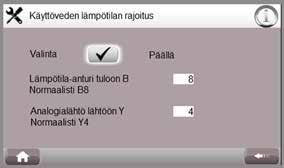 5.4.6. Asentoventtiilien asetukset Tällä sivulla määritetään lämmönjakopiireihin ja käyttöveden lämpötilarajoitukseen liittyvien asentoventtiilien asetukset.