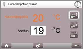 Painikkeilla LJ1, LJ2 (lisävaruste) ja LJ3 (lisävaruste) valitaan lämmönjakopiirit, joihin muutos halutaan. Palautus alkuperäiseen tapahtuu muuttamalla arvoksi 0 C.