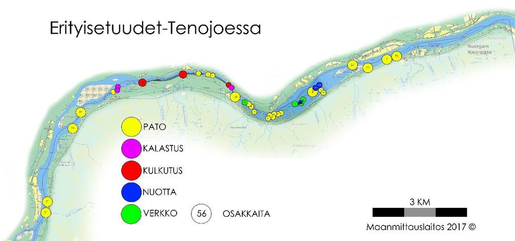 21 Tenojokivarressa etuudet näkyvät pato-, kulkutus-, nuotta- ja verkkopaikkoina.