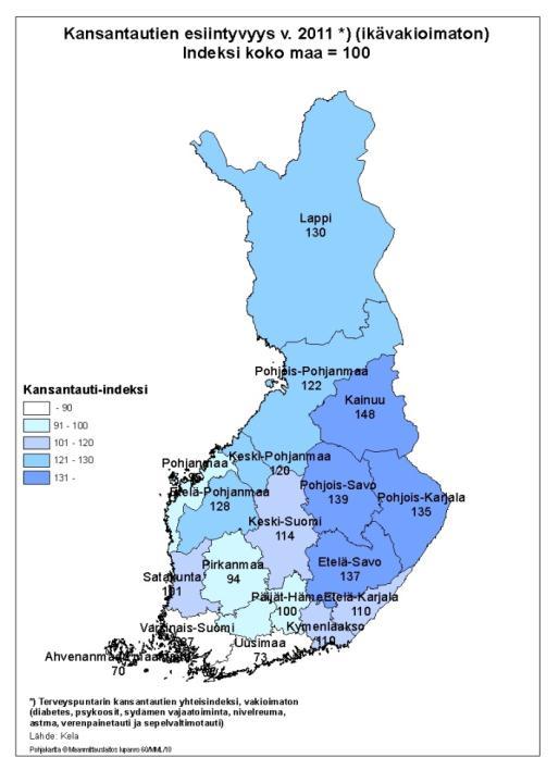 kuva 13: Kansantautien esiintyvyys v. 2011 kuva 14: Työkyvyttömyyseläkeläiset v.