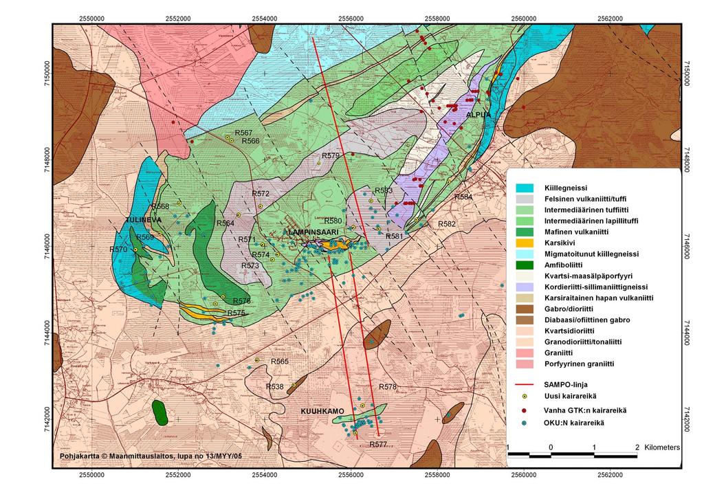 Liite 1 KAIRAREIKIEN JA SAMPO-LINJOJEN SIJAINTI GEOLOGISELLA