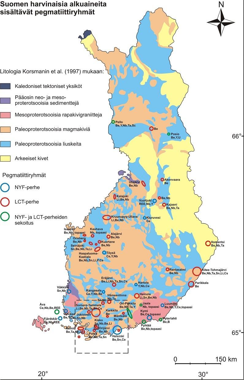 20 Kuva 4. Harvinaisia alkuaineita sisältävät pegmatiittiryhmät (RELpegmatiittiryhmät) Suomessa (Alviola 2003).